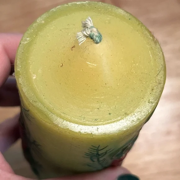 Green Holiday Candle with Red and Gold Accents - Picture 4 of 5
